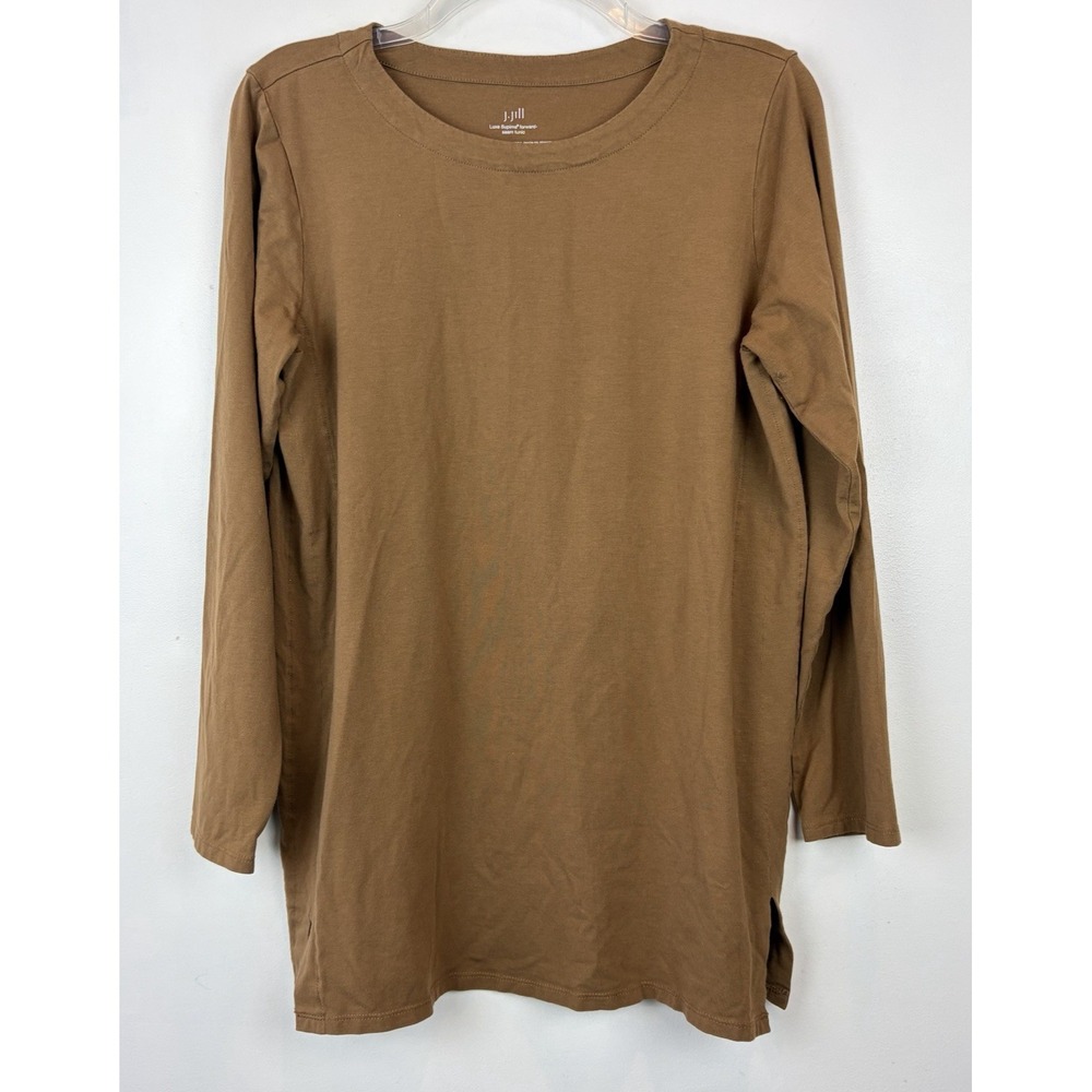 J Jill Tunic Top Womens Medium Luxe Supima Cotton Forward Seam Long Sleeve Brown